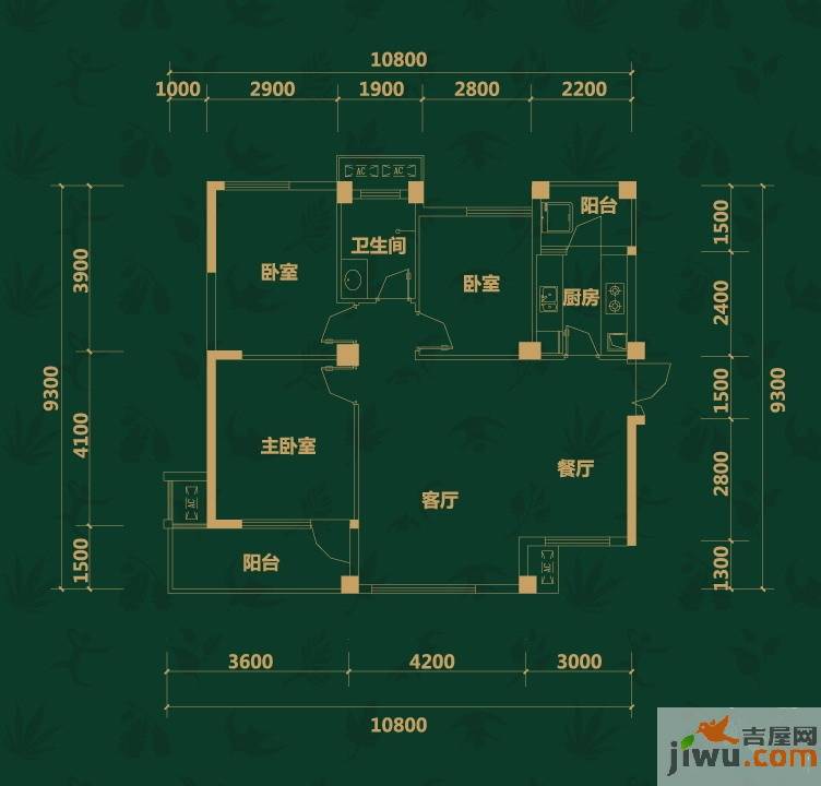 新长江香樟林3室2厅1卫98㎡户型图