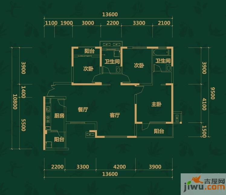 新长江香樟林3室2厅2卫121㎡户型图