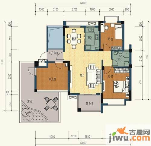 金龙百灵景都3室2厅1卫116.9㎡户型图