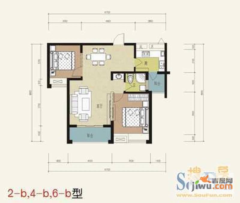 金龙百灵景都2室2厅1卫91.8㎡户型图