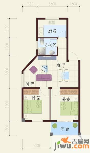 祥云春晓四期2室2厅1卫67.9㎡户型图