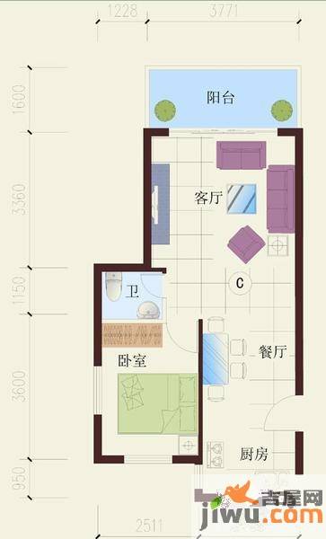 祥云春晓四期1室2厅1卫54.3㎡户型图