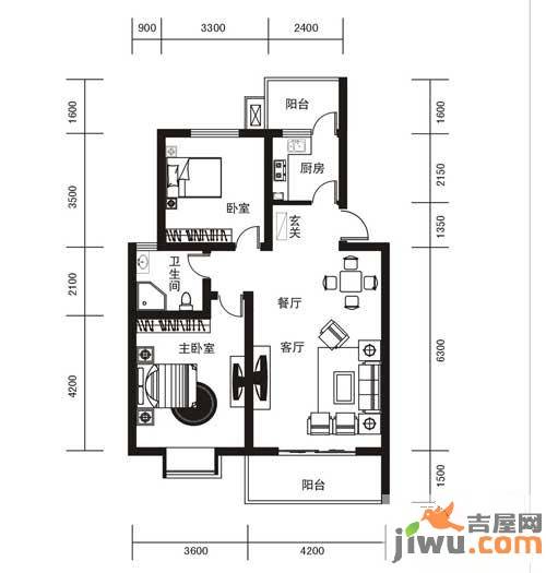 城市之光2室2厅1卫77㎡户型图