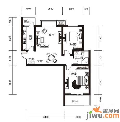 城市之光2室2厅1卫72㎡户型图