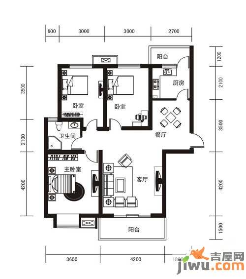 城市之光3室2厅1卫93㎡户型图