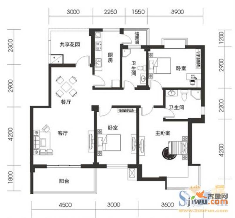 城市之光3室2厅2卫118.9㎡户型图