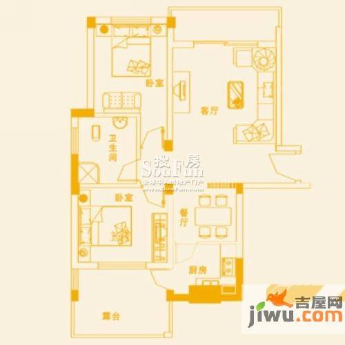 阳逻城市广场2室2厅1卫89.6㎡户型图