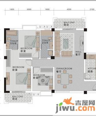 佳海歌林花园3室2厅2卫137㎡户型图