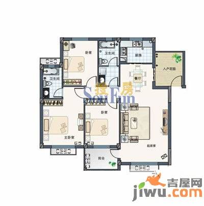 盘龙新天地3室2厅2卫129.7㎡户型图