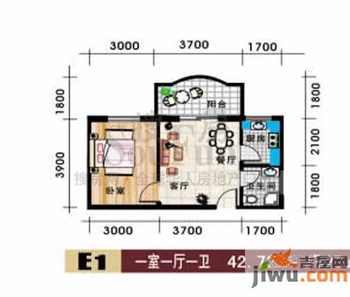 东立国际1室1厅1卫42.7㎡户型图