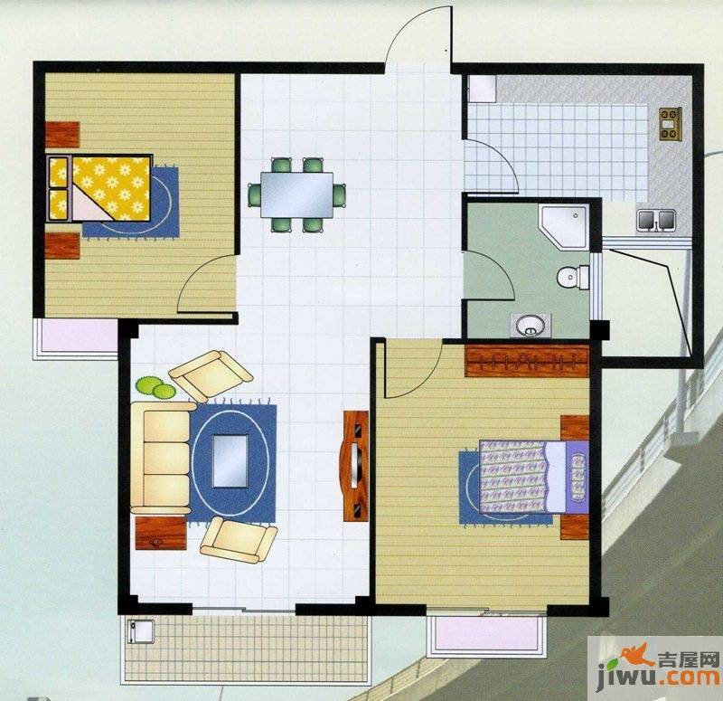 翠堤春晓2室2厅1卫87.3㎡户型图