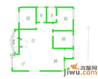 都市经典2室3厅2卫127㎡户型图