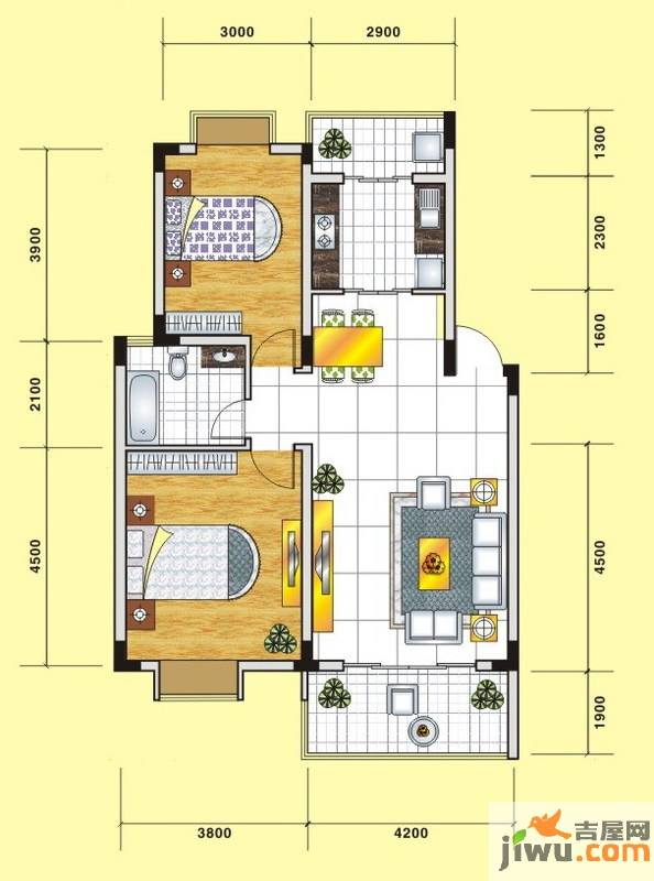 新城俊园2室2厅1卫89.2㎡户型图