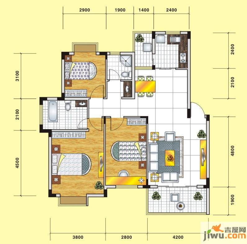 新城俊园3室2厅2卫112.8㎡户型图