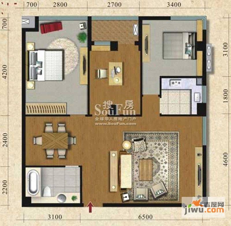 美联西马名仕3室2厅1卫116.4㎡户型图