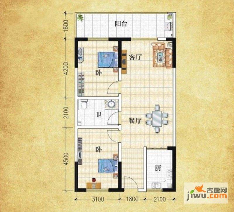 阳光小区三期阳光大厦2室2厅1卫108.2㎡户型图