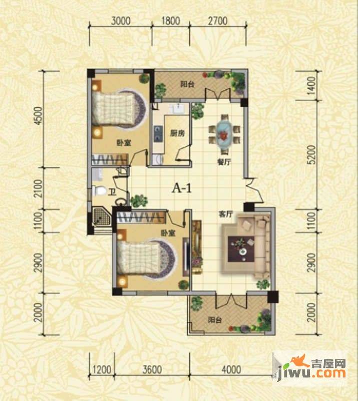 江南总督府2室2厅1卫93㎡户型图