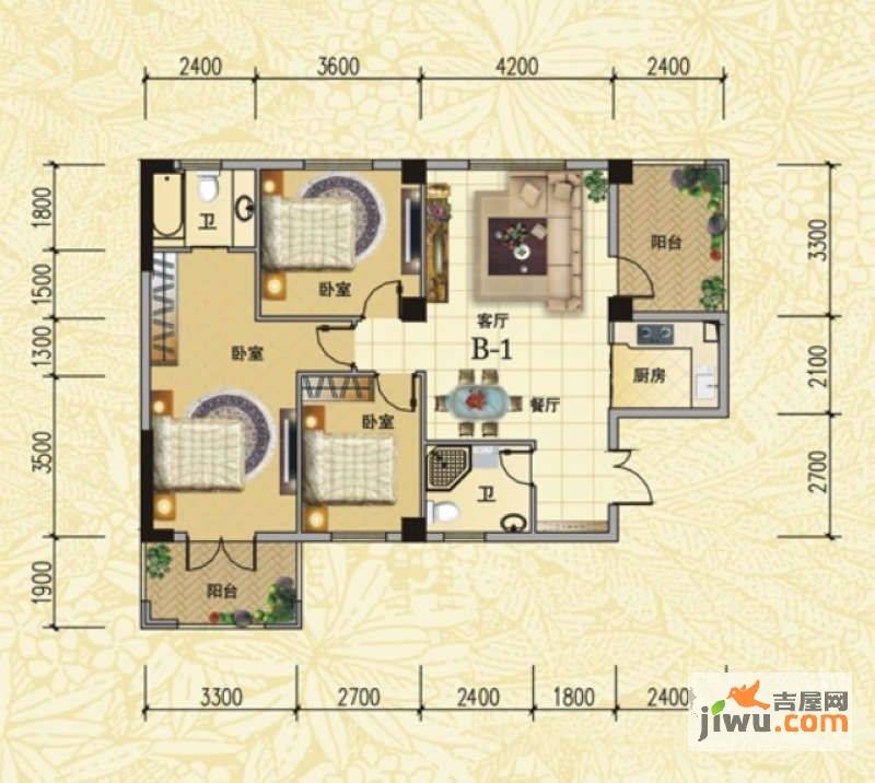 江南总督府3室2厅2卫118.2㎡户型图