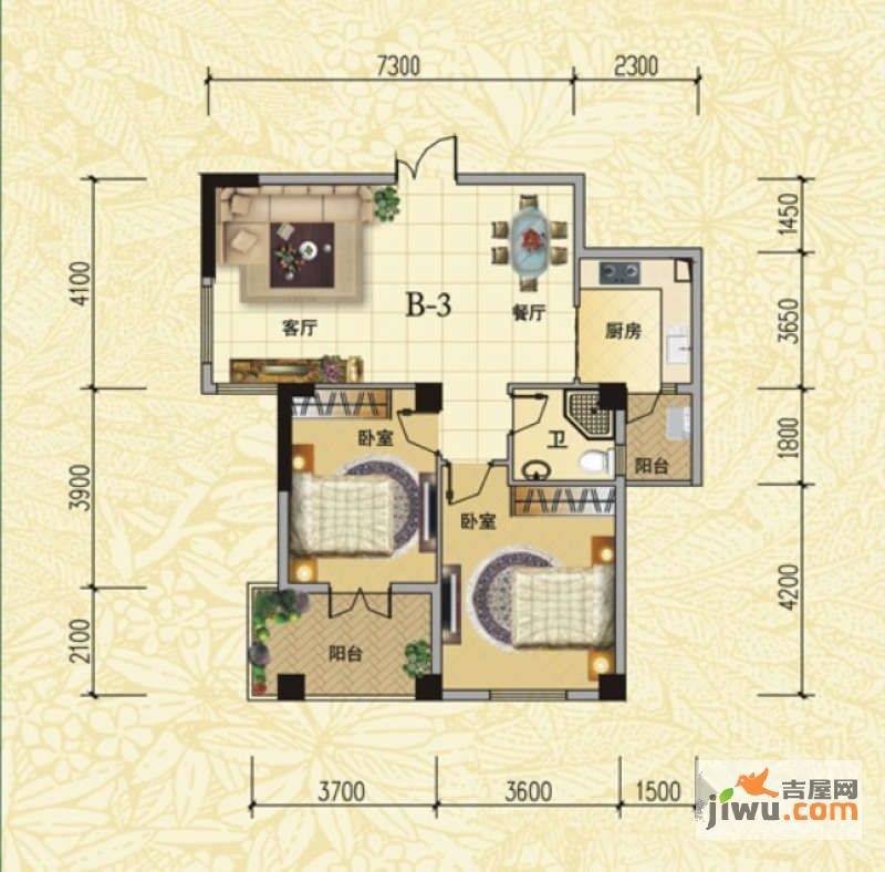 江南总督府2室2厅1卫87.1㎡户型图