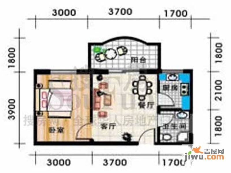 东立国际1室1厅1卫42.7㎡户型图