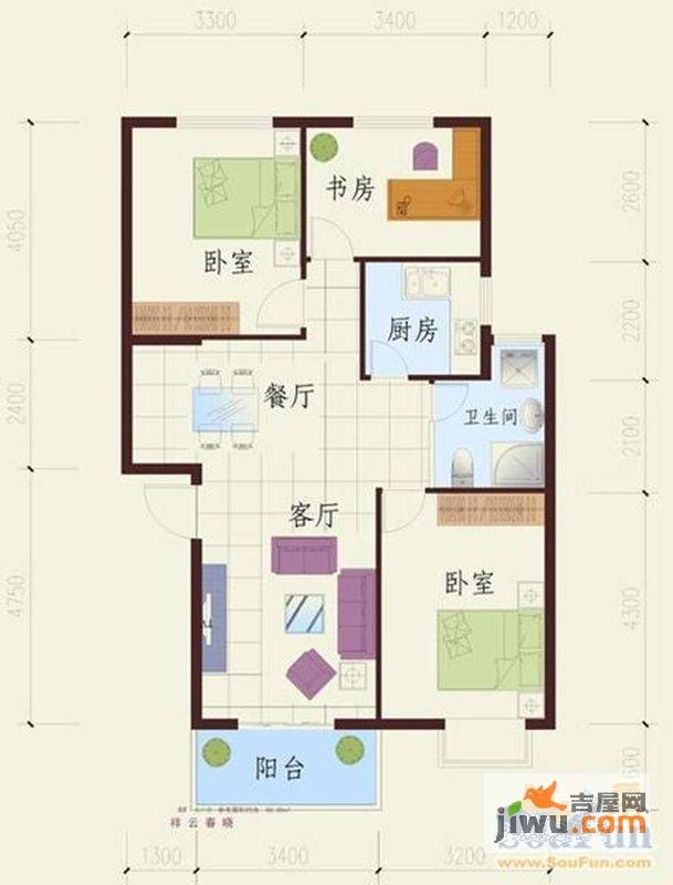 祥云春晓四期3室2厅1卫94.3㎡户型图