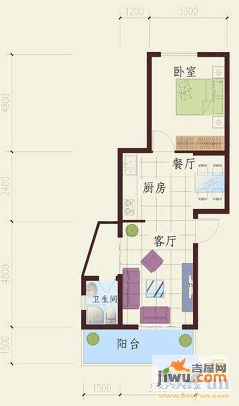 祥云春晓四期1室2厅1卫61㎡户型图