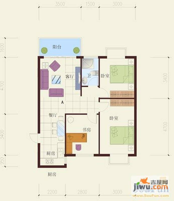 祥云春晓四期3室2厅1卫82.3㎡户型图