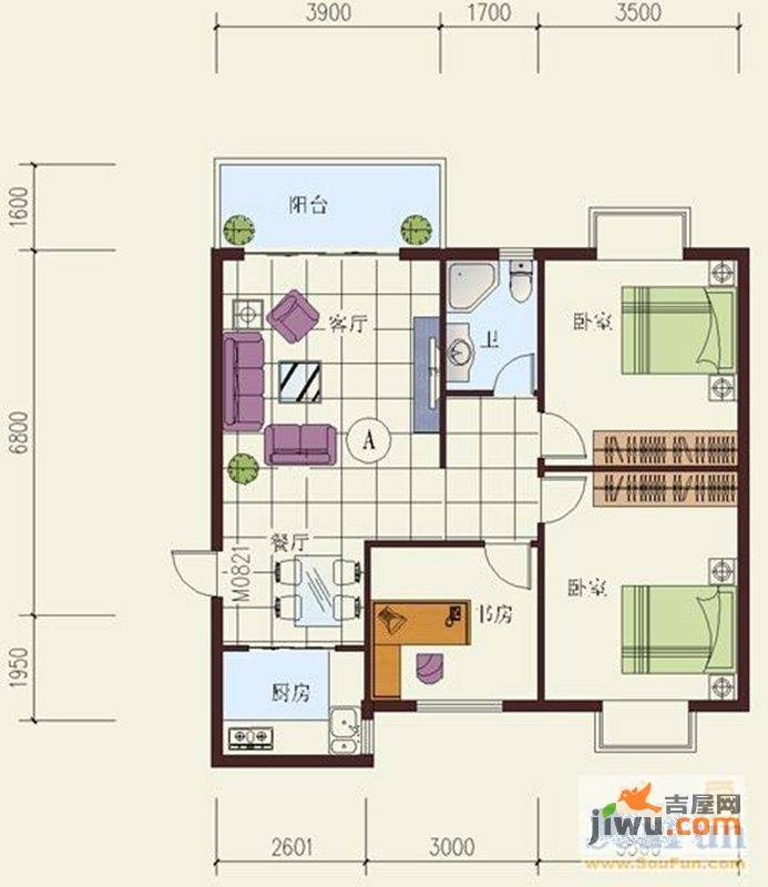 祥云春晓四期3室2厅1卫88.8㎡户型图