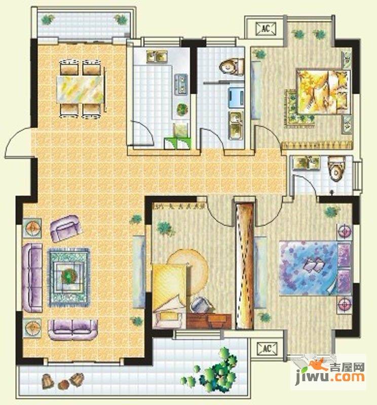 金燕虹景新都3室2厅2卫141.6㎡户型图