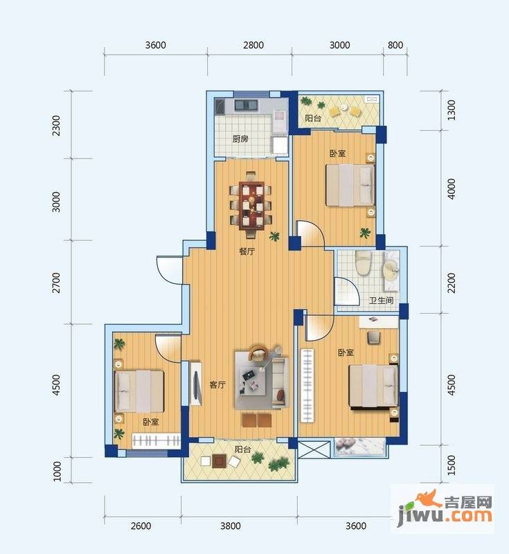 东谷中鑫城3室2厅1卫111㎡户型图