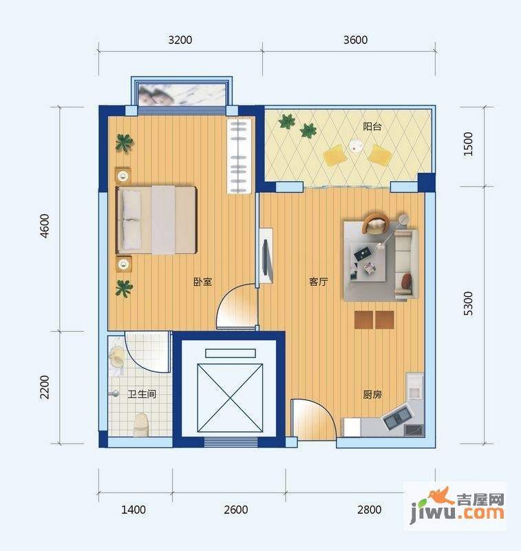 东谷中鑫城1室1厅1卫48.6㎡户型图