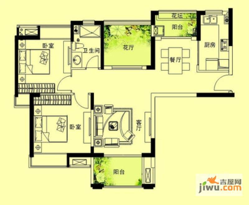 七里香苑2室2厅1卫85㎡户型图