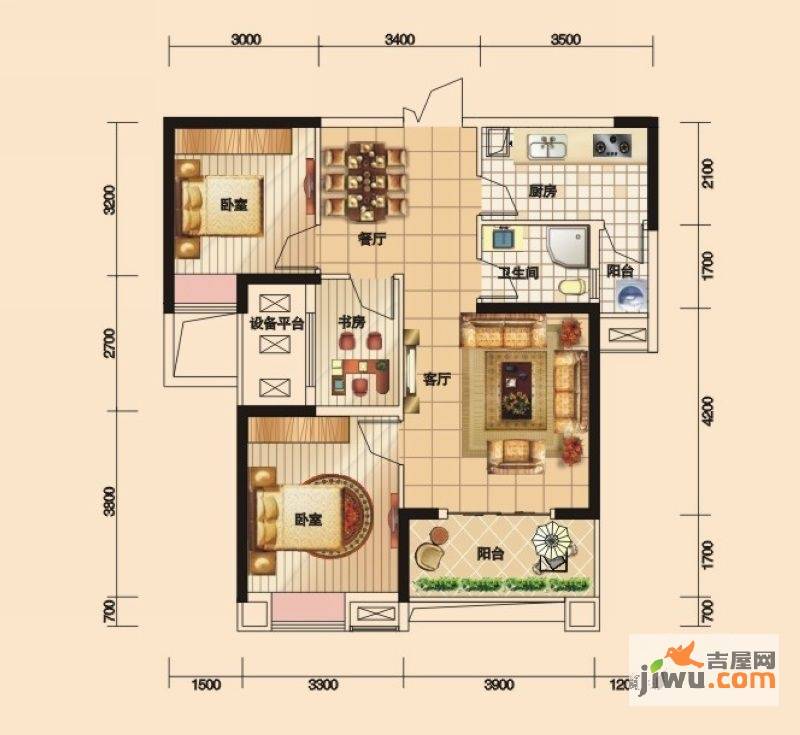 福星惠誉福星城3室1厅2卫94㎡户型图