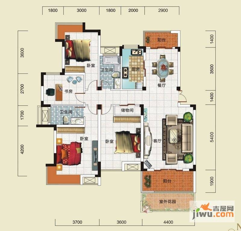 丝宝叠翠园4室2厅2卫138㎡户型图