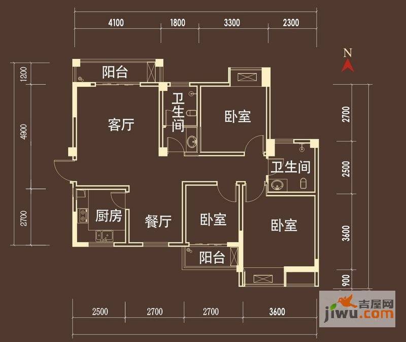 九坤东台尚领3室2厅2卫111.2㎡户型图