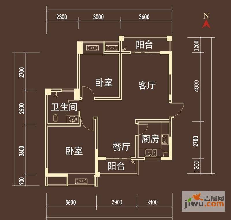 九坤东台尚领2室2厅1卫86.8㎡户型图