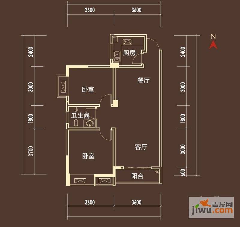 九坤东台尚领2室2厅1卫83.1㎡户型图