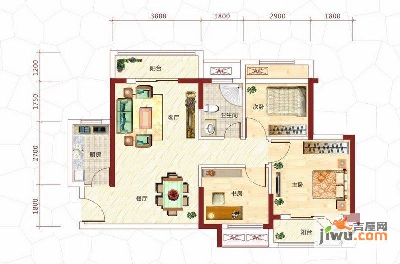 紫御公馆3室2厅1卫98.6㎡户型图