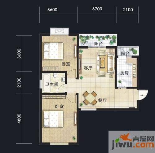 锦湖金利花园2室2厅1卫90.3㎡户型图