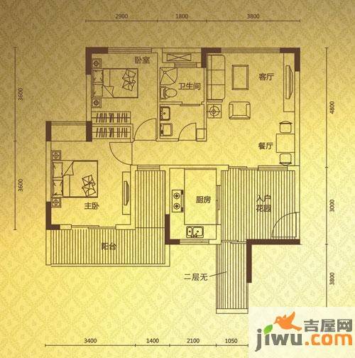 新长江香榭琴台2室2厅1卫88.6㎡户型图