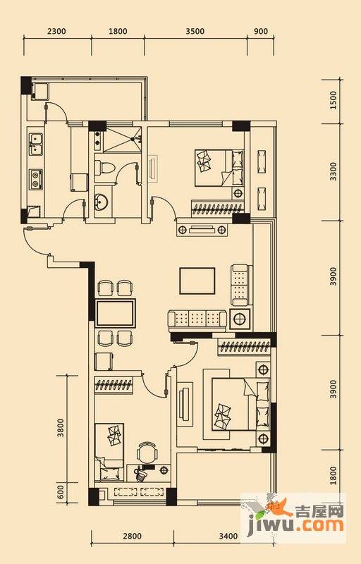 博海光谷麒麟社3室2厅1卫110.3㎡户型图