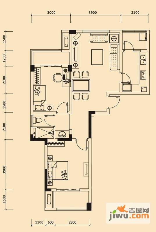 博海光谷麒麟社2室2厅1卫93.1㎡户型图