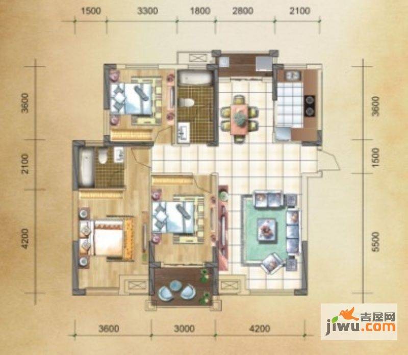 常阳新城3室2厅2卫133.8㎡户型图