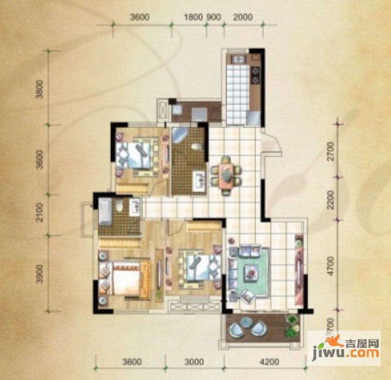 常阳新城3室2厅2卫124.4㎡户型图