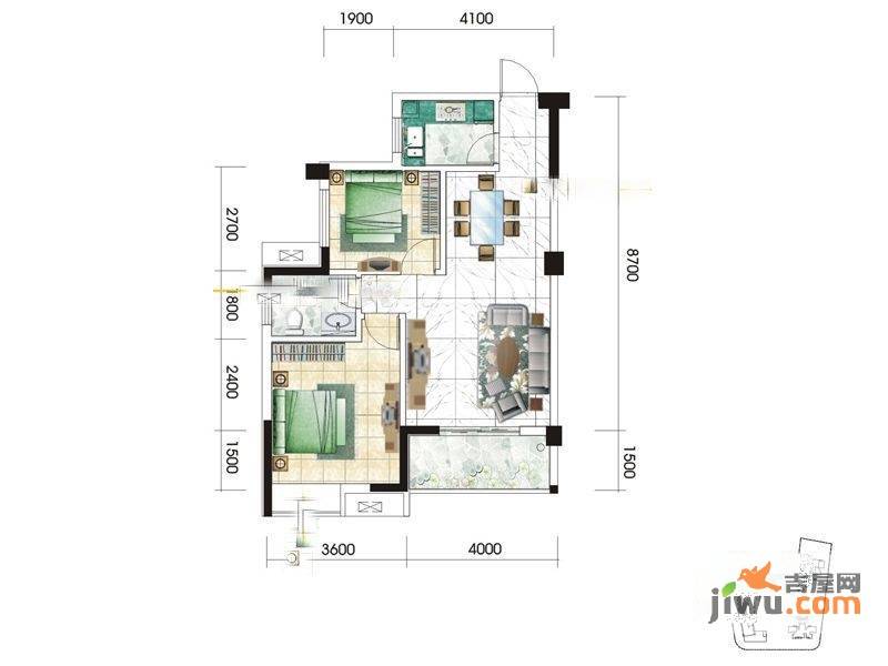 九坤秦南都汇2室2厅1卫83.8㎡户型图