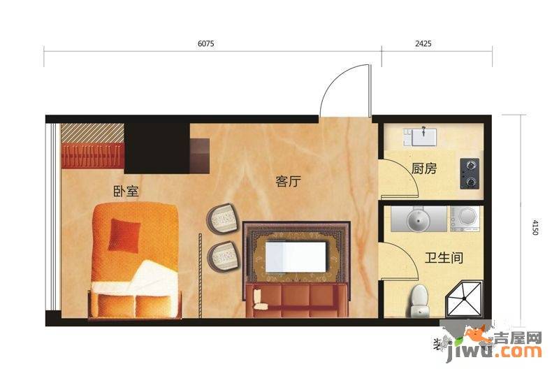 亚贸恒升公馆1室1厅1卫58.5㎡户型图