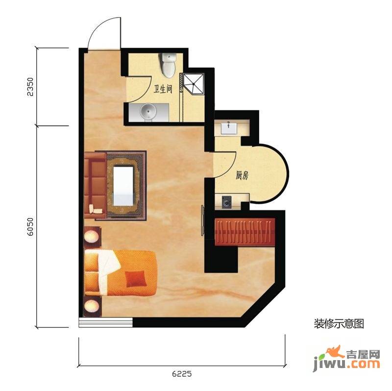 亚贸恒升公馆1室1厅1卫65.5㎡户型图