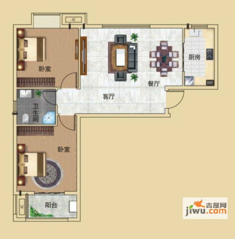 珞南雅居1室1厅1卫62㎡户型图