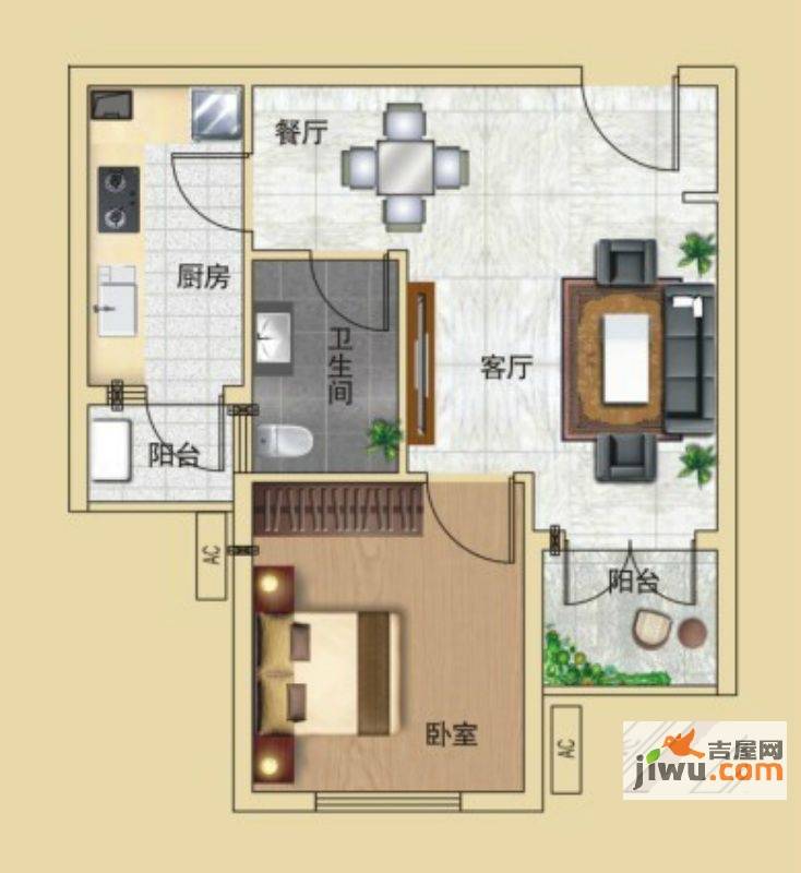 珞南雅居1室1厅1卫62㎡户型图