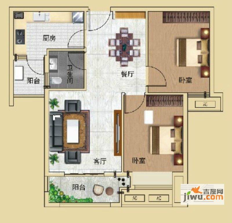 珞南雅居2室1厅1卫78㎡户型图